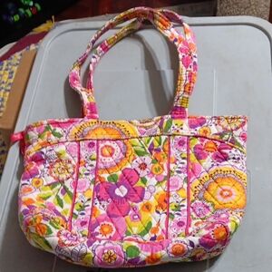 Vera Bradley Pink and Yellow Shoulder Bag with Quilted Floral Design